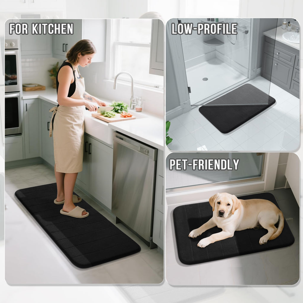 Yimobra Memory Foam Bath Mat Set 3 Pieces- Super Soft Absorbent Quick Dry Bathroom Rug Sets, Machine Washable Non Slip Floor Carpet for Tub Shower, Vanity & Toilet Base, Gray