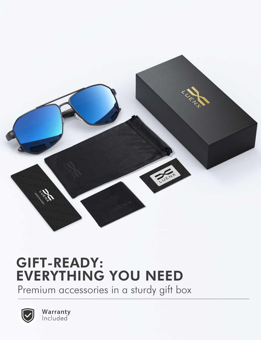 LUENX Aviator Polarized Sunglasses for Men: Square UV400 Driving