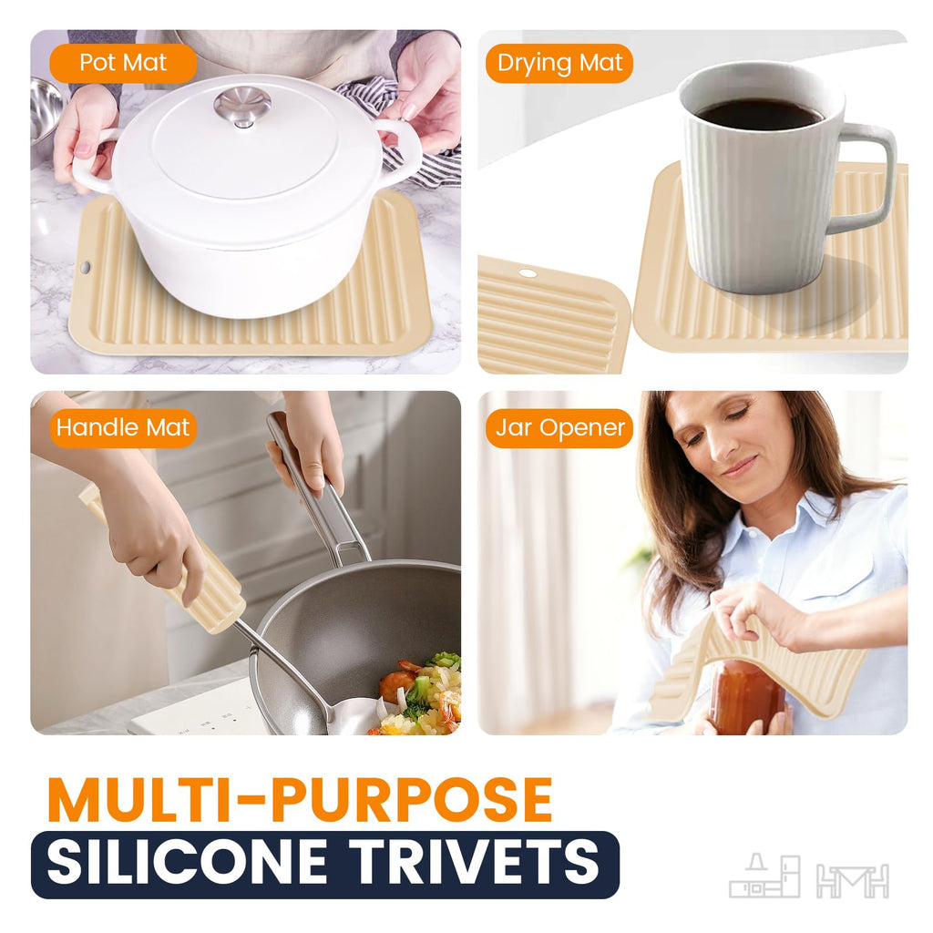 Silicone Trivet Mats 4 Heat Resistant Pot Holders Multipurpose Non-Slip Hot Pads for Kitchen Potholders, Drying mat, Jar Opener, Spoon Holder, Coaster(Dark Grey)