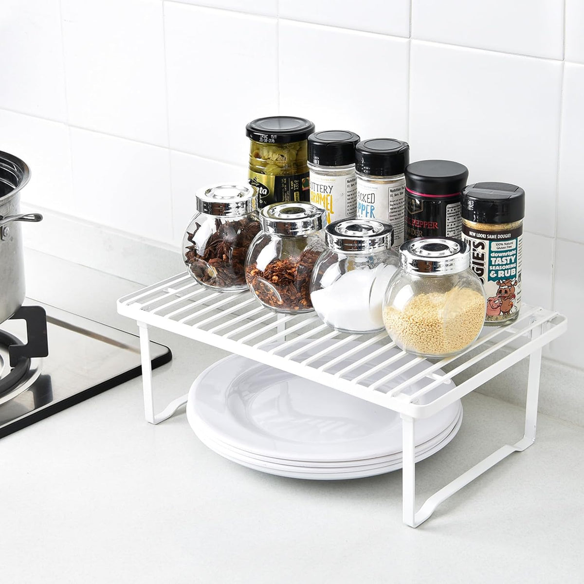 Amazon Basics Stackable Metal Kitchen Storage Shelves, Set of 2 - White