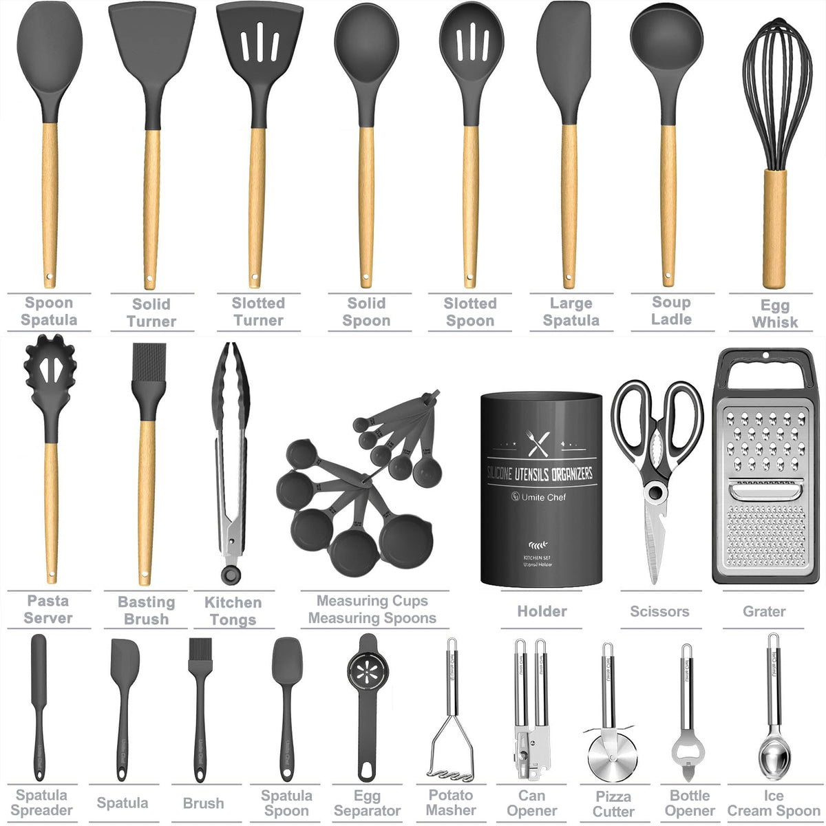 Umite Chef Food Grade Thickened Silicone (Stainless Steel Core) Kitchen Gadgets Tools Set - Kitchen Cooking Utensils Set, Heat Resistant Kitchen Spatula Tools Set