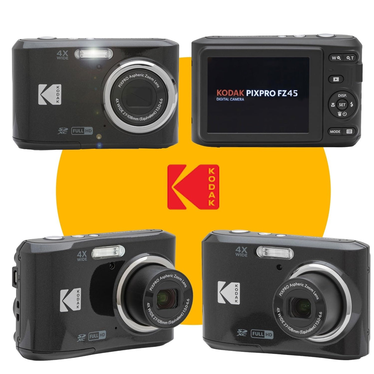 KODAK PIXPRO FZ45 16MP Digital Camera with 4X Optical Zoom 27mm Wide Angle and 2.7" LCD Screen Bundle with 32GB SD Memory Card, AA Batteries (4 Pack), Lens Cleaning Cloth (White)
