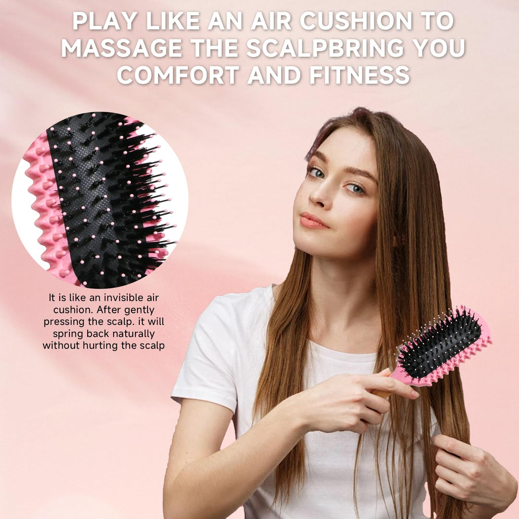 Women Electric Spray Air Cushion Massage Hair Comb, Self‑Cleaning Anti‑Tangle Anti‑Static Volumizing Brush, for Frizz Control Smooth Shine Daily Hair Care(Pink)