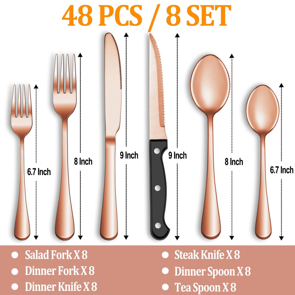 24 Pcs Silverware Set with Steak Knives for 4, Stainless Steel Flatware Set, Mirror Polished Cutlery Utensil Sets, Home Kitchen Eating Tableware, Dishwasher Safe