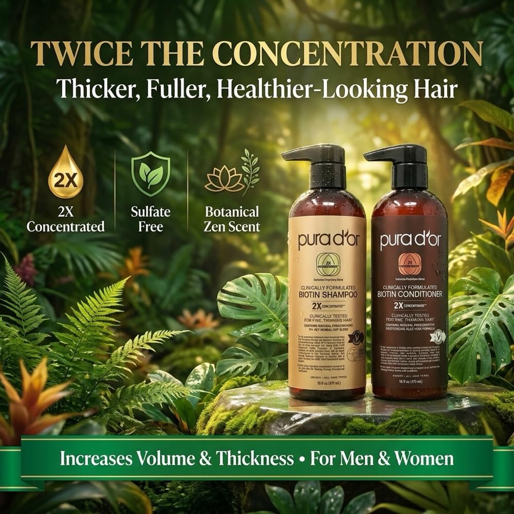 PURA D'OR Apple Cider Vinegar Shampoo & Conditioner Clarifying Set, 16oz x2