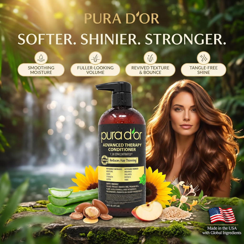 PURA D'OR Apple Cider Vinegar Shampoo & Conditioner Clarifying Set, 16oz x2