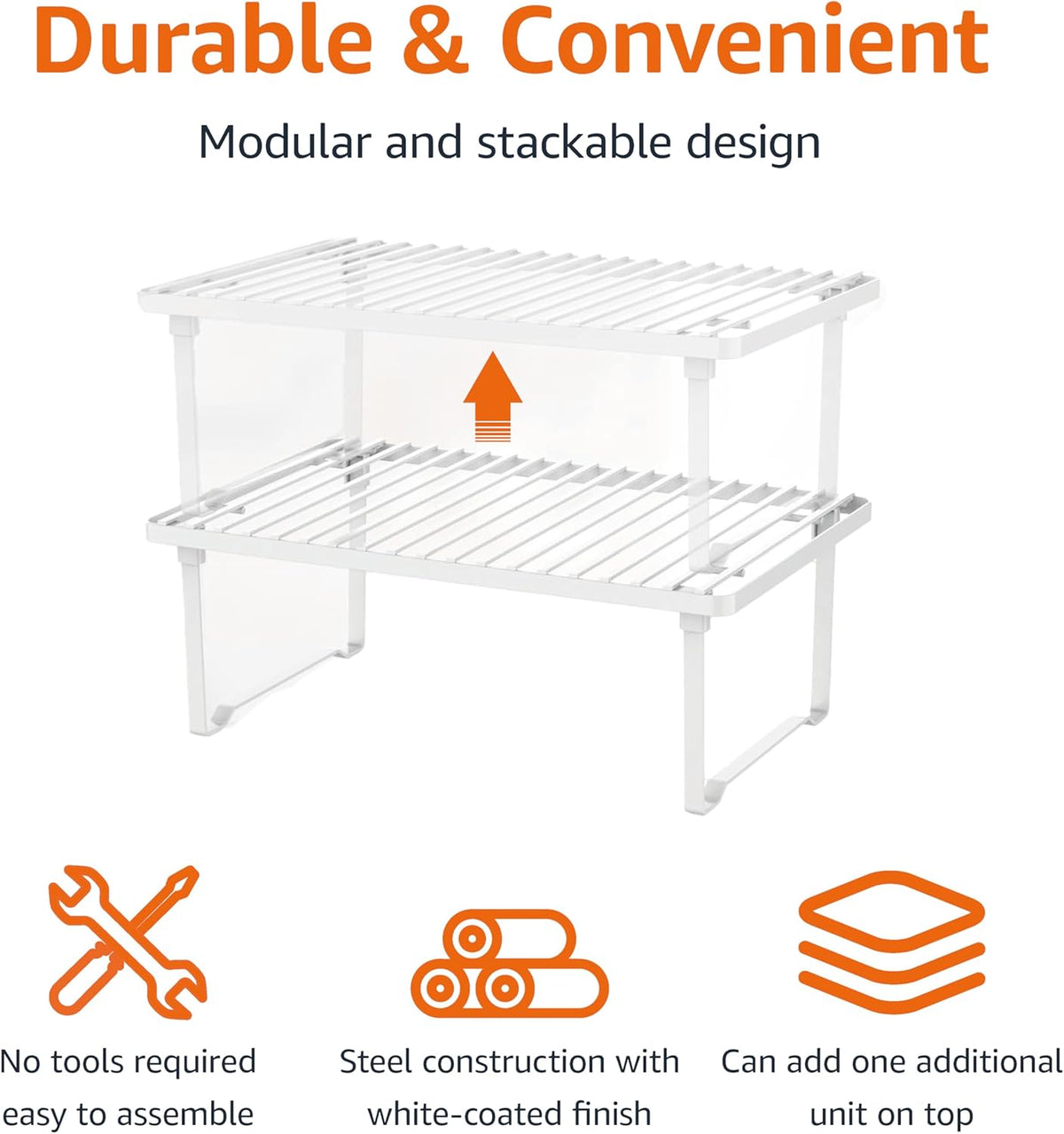 Amazon Basics Stackable Metal Kitchen Storage Shelves, Set of 2 - White