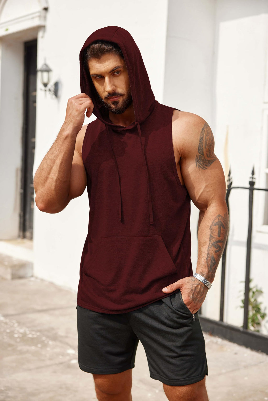 COOFANDY Men's Workout Hooded Tank Tops Bodybuilding Muscle Cut Off T Shirt Sleeveless Gym Hoodies