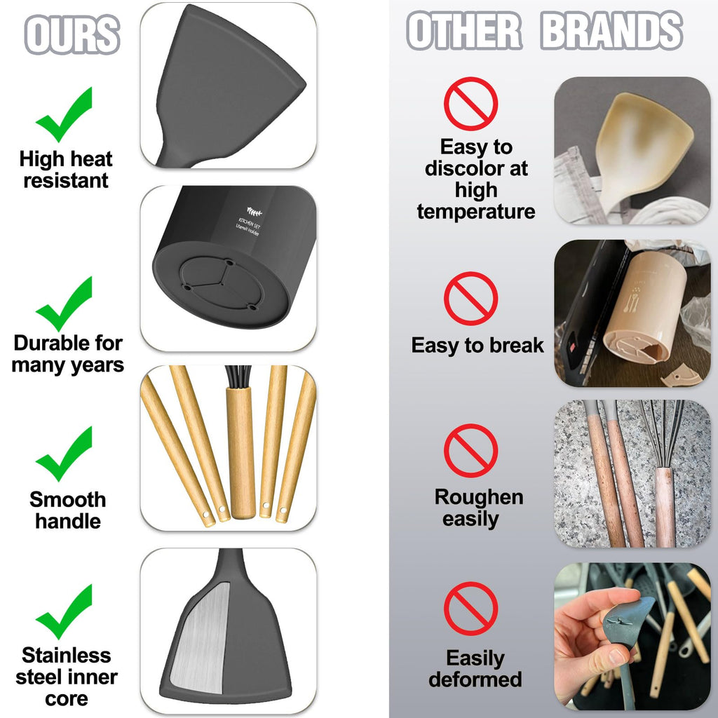 Umite Chef Food Grade Thickened Silicone (Stainless Steel Core) Kitchen Gadgets Tools Set - Kitchen Cooking Utensils Set, Heat Resistant Kitchen Spatula Tools Set