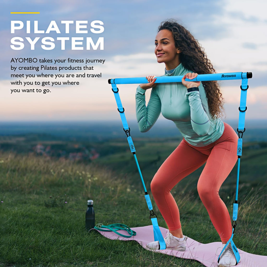 Pilates Bar Kit with Resistance Bands, Adjustable Pink Workout Set