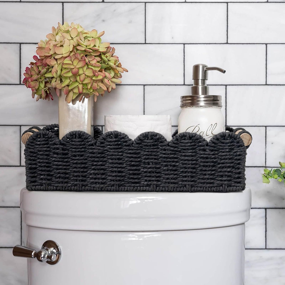 CubesLand Scalloped Toilet Paper Storage Basket W/Handle for Home Decor