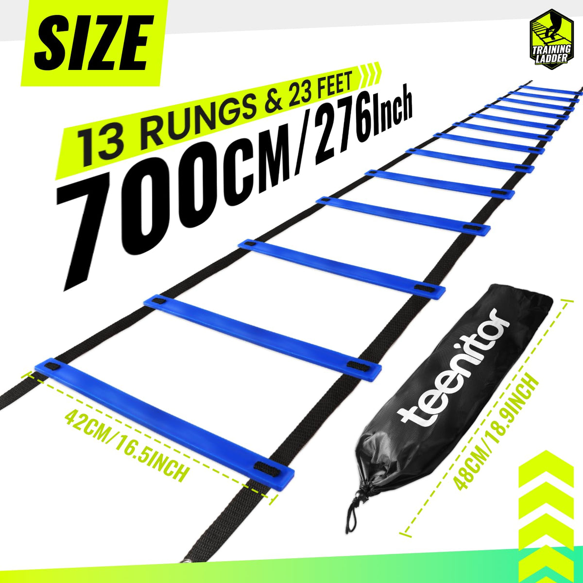 Teenitor Agility Ladder Speed Ladder Training Ladder for Soccer, Speed, Football Fitness Feet Training Carry Bag Agility Training Equipment 13 rungs, 23 feet