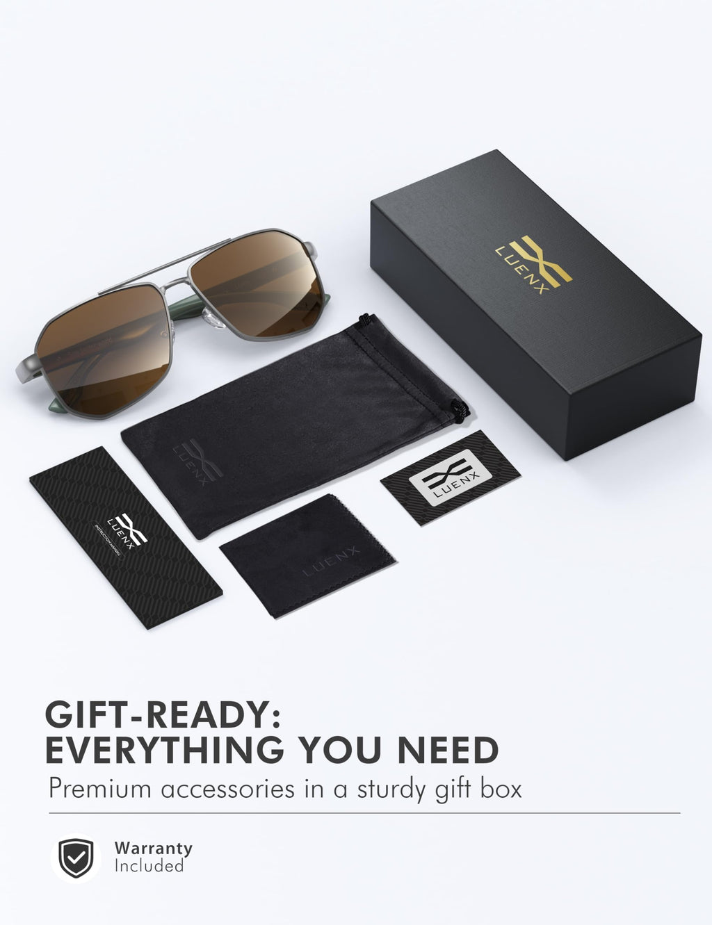 LUENX Aviator Polarized Sunglasses for Men: Square UV400 Driving