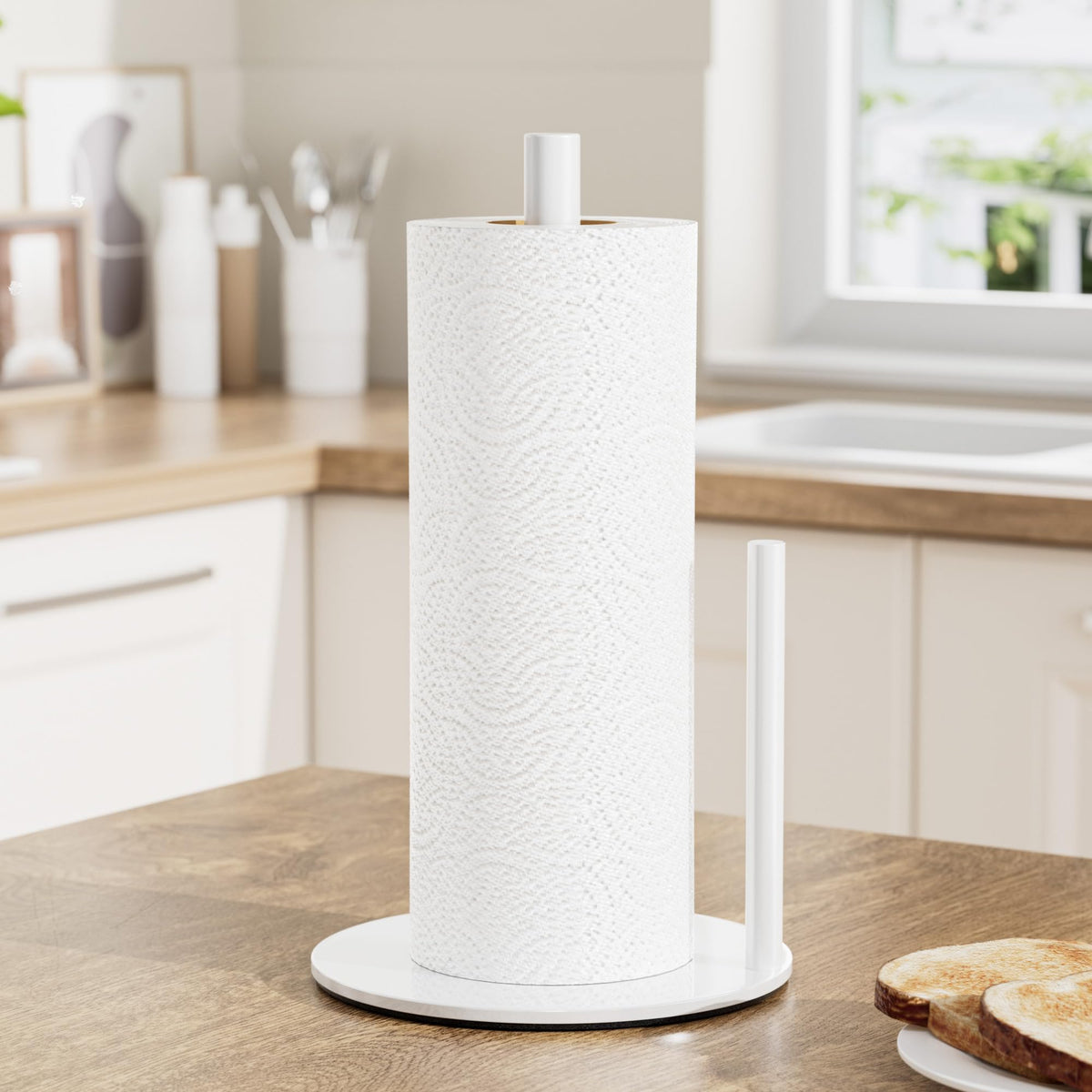 Paper Towel Holder Black Stainless Steel Kitchen Countertop Roll Organizer