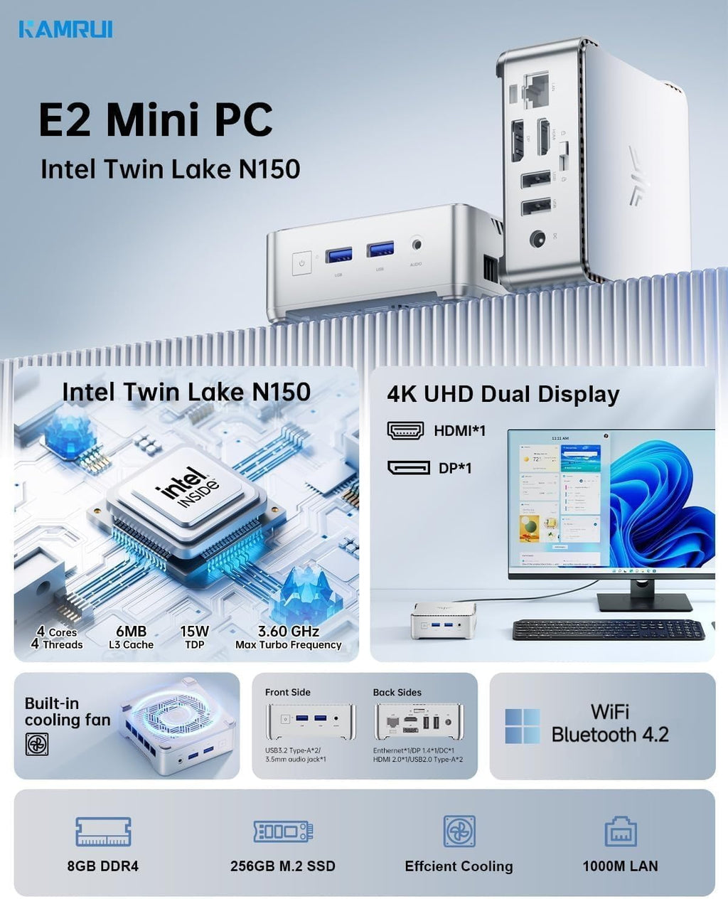 KAMRUI Pinova P2 Mini PC 16GB RAM 512GB SSD, AMD Ryzen 4300U(Beats 5400U/3500U/N95,Up to 3.7GHz,4C/8T) Mini Computers,Triple 4K Display/HDMI+DP+Type-C/WiFi/BT for Home/Business Mini Desktop Computers