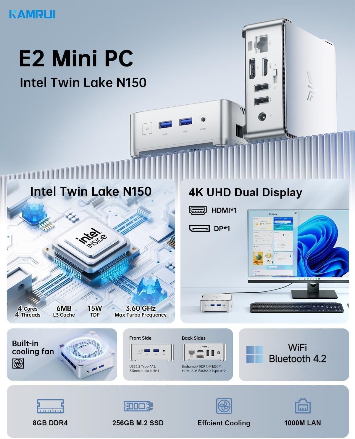 KAMRUI Pinova P2 Mini PC 16GB RAM 512GB SSD, AMD Ryzen 4300U(Beats 5400U/3500U/N95,Up to 3.7GHz,4C/8T) Mini Computers,Triple 4K Display/HDMI+DP+Type-C/WiFi/BT for Home/Business Mini Desktop Computers