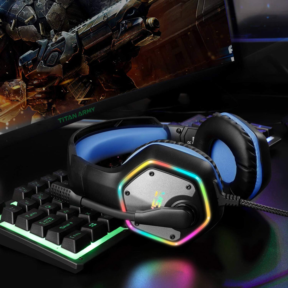 EKSA E1000 USB PC Gaming Headset with Mic, 7.1 Surround Sound