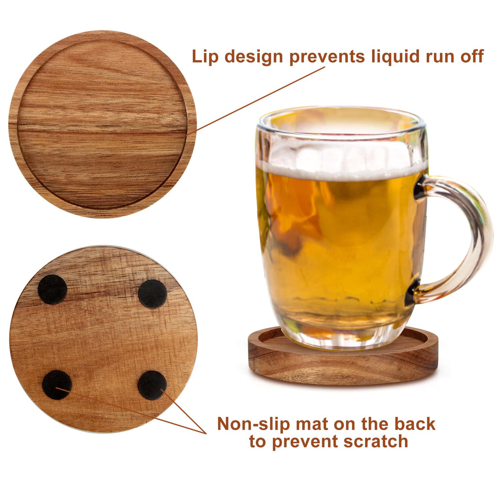 Wooden Coaster Set of 6 Coffee Table Decor Bar Cup Drink Coasters Holder