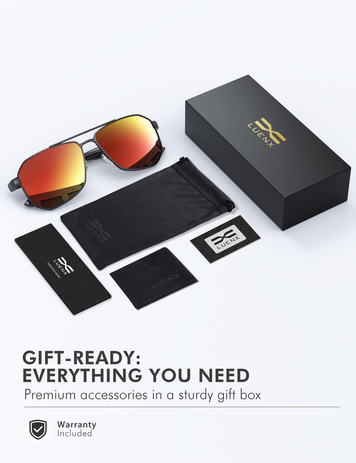 LUENX Aviator Polarized Sunglasses for Men: Square UV400 Driving