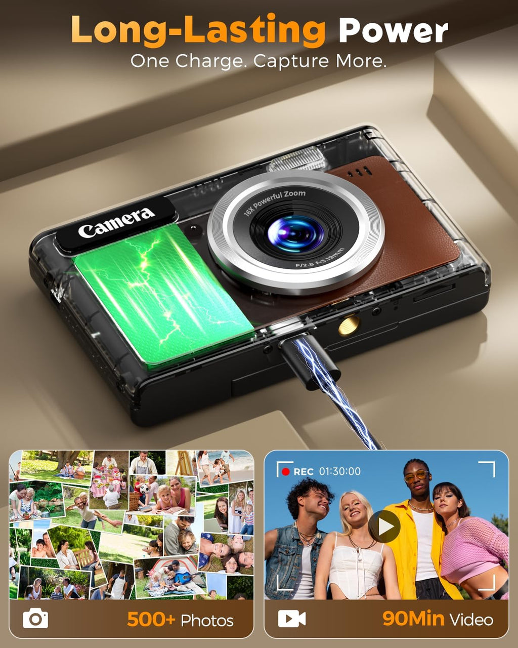 Digital Camera, 4K Autofocus Camera for Photography, 2.8" 180°Flip Screen, 48MP 16X Zoom Anti-Shake, Portable Compact Point and Shoot Camera for Teens Adults, 32GB Card, Gift for Boys Girls Beginners