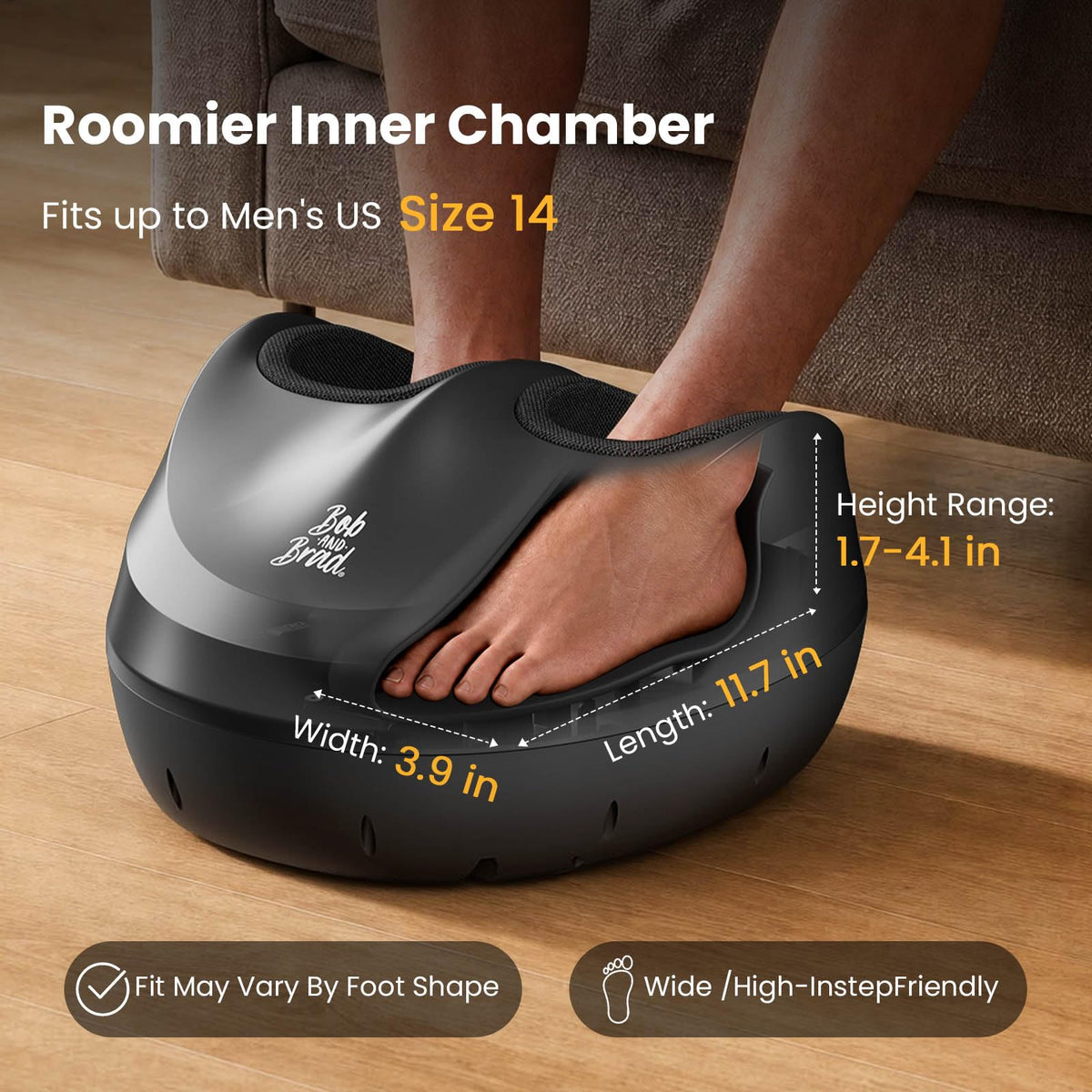 BOB AND BRAD Foot Massager Machine with Heat, FSA Eligible HSA Shiatsu Foot Massager for Plantar Fasciitis & Neuropathy with Kneading & Compression, Cordless Remote Control, Gift for Family, Size 14