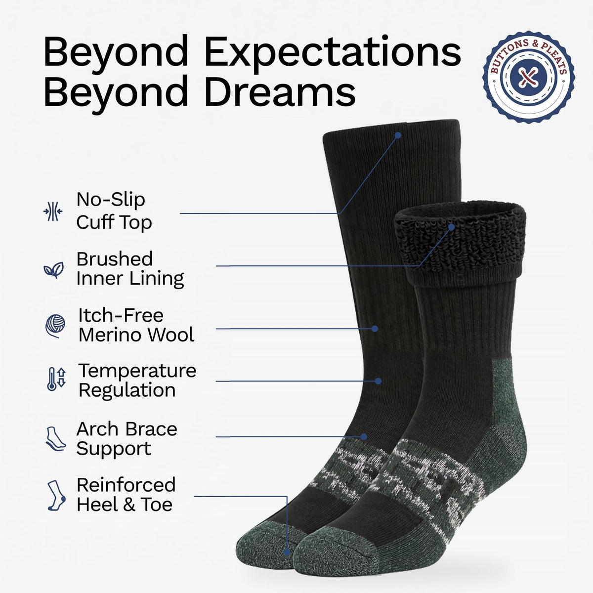 Wool Socks for Men & Women Merino Thermal Warm Cozy Winter Boot Sock