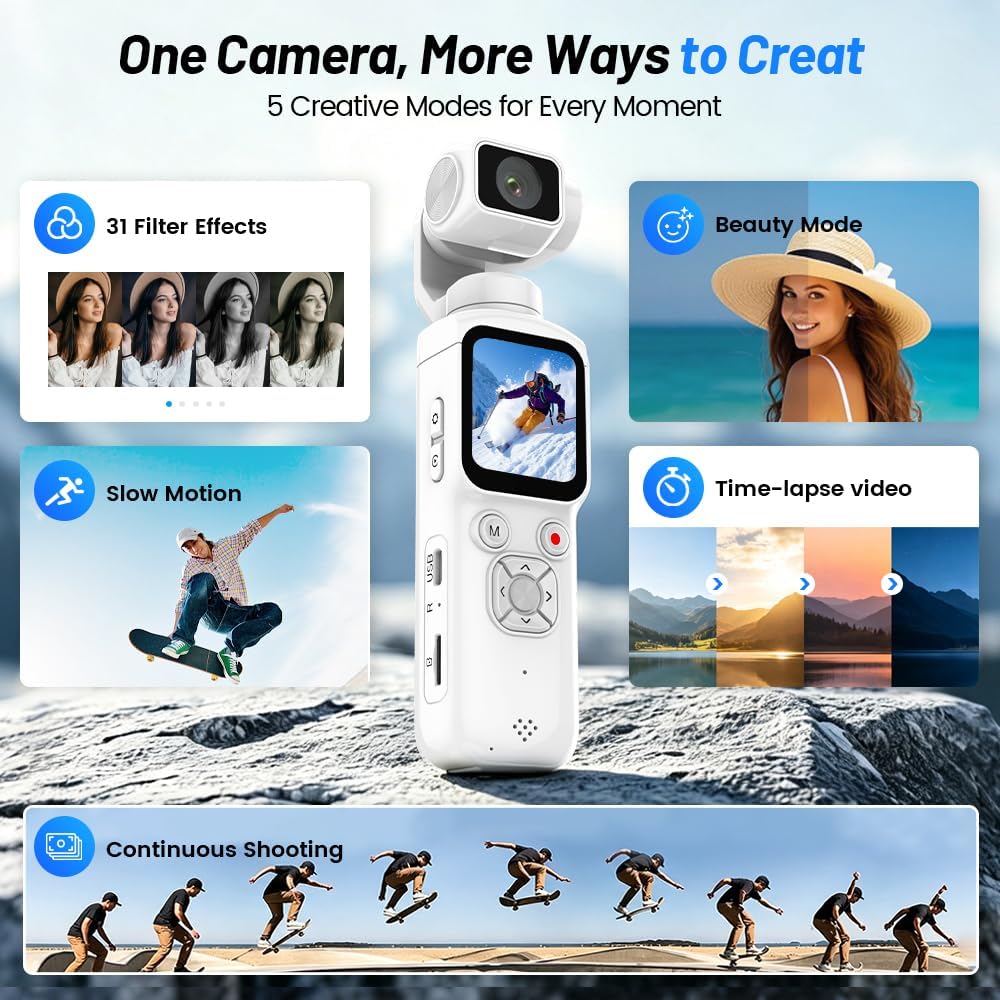 Aero 4K Vlogging Camera, 330° AI Face Tracking, 75MP Photos & Wi-Fi