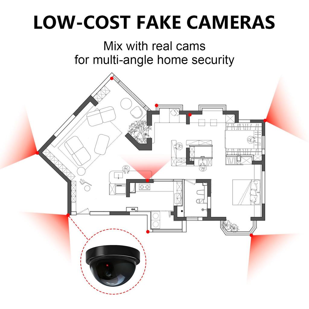 WALI CCTV Dome Fake Camera with Flashing Red Light, 2 Pack, White (SDW-2)