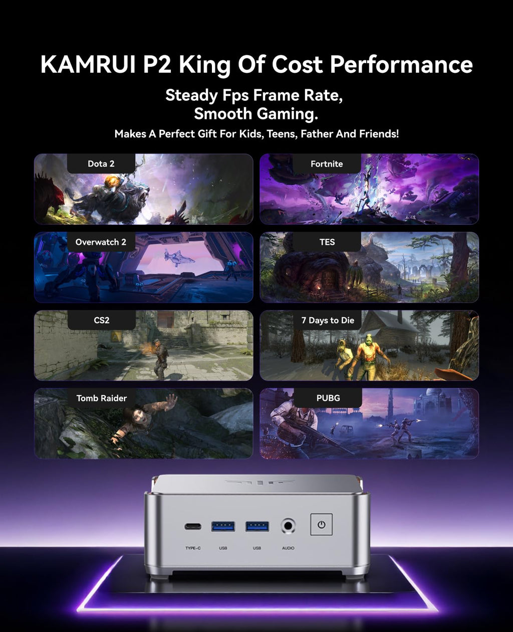 KAMRUI Pinova P2 Mini PC 16GB RAM 512GB SSD, AMD Ryzen 4300U(Beats 5400U/3500U/N95,Up to 3.7GHz,4C/8T) Mini Computers,Triple 4K Display/HDMI+DP+Type-C/WiFi/BT for Home/Business Mini Desktop Computers