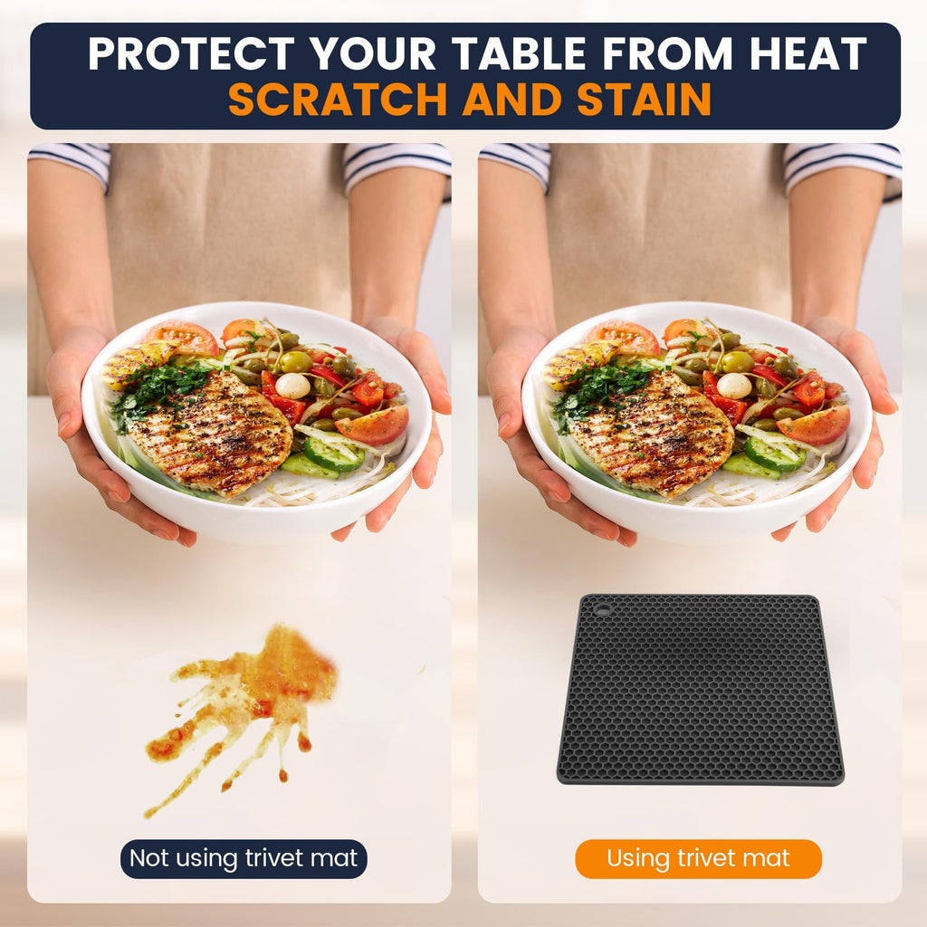 Silicone Trivet Mats 4 Heat Resistant Pot Holders Multipurpose Non-Slip Hot Pads for Kitchen Potholders, Drying mat, Jar Opener, Spoon Holder, Coaster(Dark Grey)