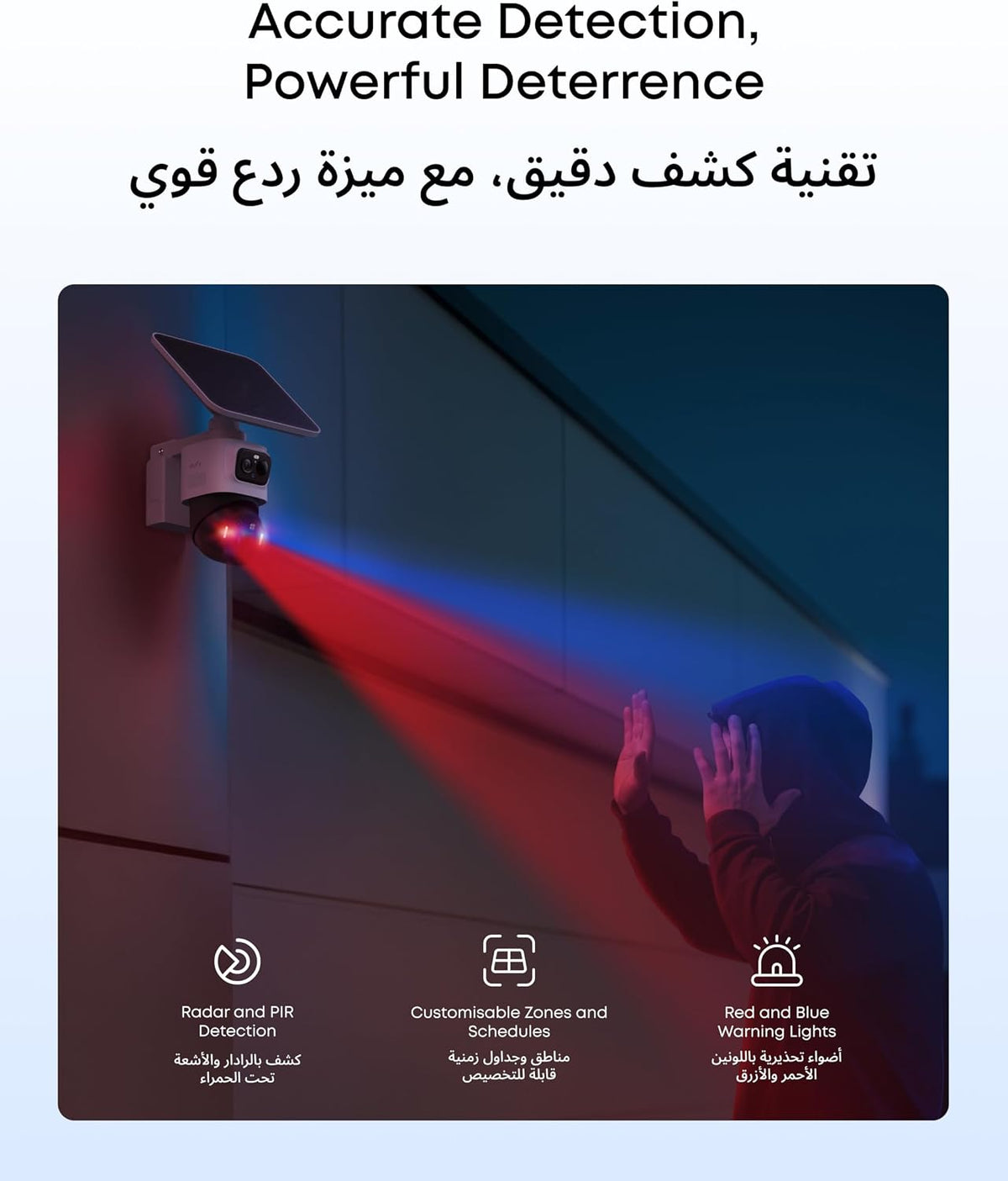 يوفي سيكيوريتي كاميرا مراقبة لاسلكية للاماكن الخارجية من يوفي كام S4، كاميرا مراقبة تعمل بالطاقة الشمسية، كاميرا ثلاثية العدسات-PTZ، 4K UHD، دوران وامالة 360 درجة، تتبع تلقائي، تكبير هجين 8 × رؤية