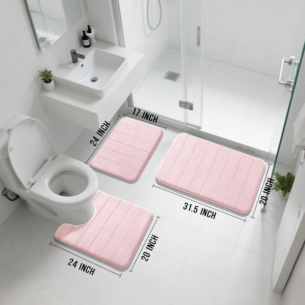 Yimobra Memory Foam Bath Mat Set 3 Pieces- Super Soft Absorbent Quick Dry Bathroom Rug Sets, Machine Washable Non Slip Floor Carpet for Tub Shower, Vanity & Toilet Base, Gray