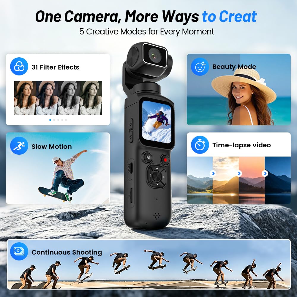 Aero 4K Vlogging Camera, 330° AI Face Tracking, 75MP Photos & Wi-Fi