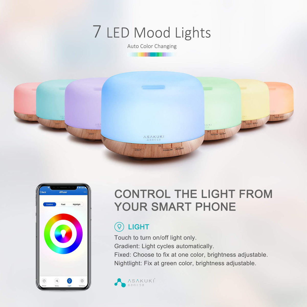 ASAKUKI Essential Oil Diffuser for Home, 500ML Aromatherapy Humidifier