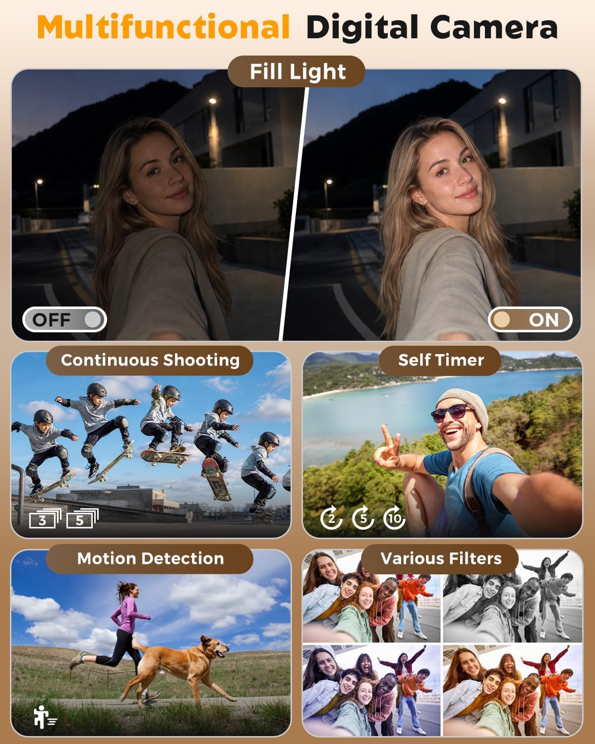 Digital Camera, 4K Autofocus Camera for Photography, 2.8" 180°Flip Screen, 48MP 16X Zoom Anti-Shake, Portable Compact Point and Shoot Camera for Teens Adults, 32GB Card, Gift for Boys Girls Beginners