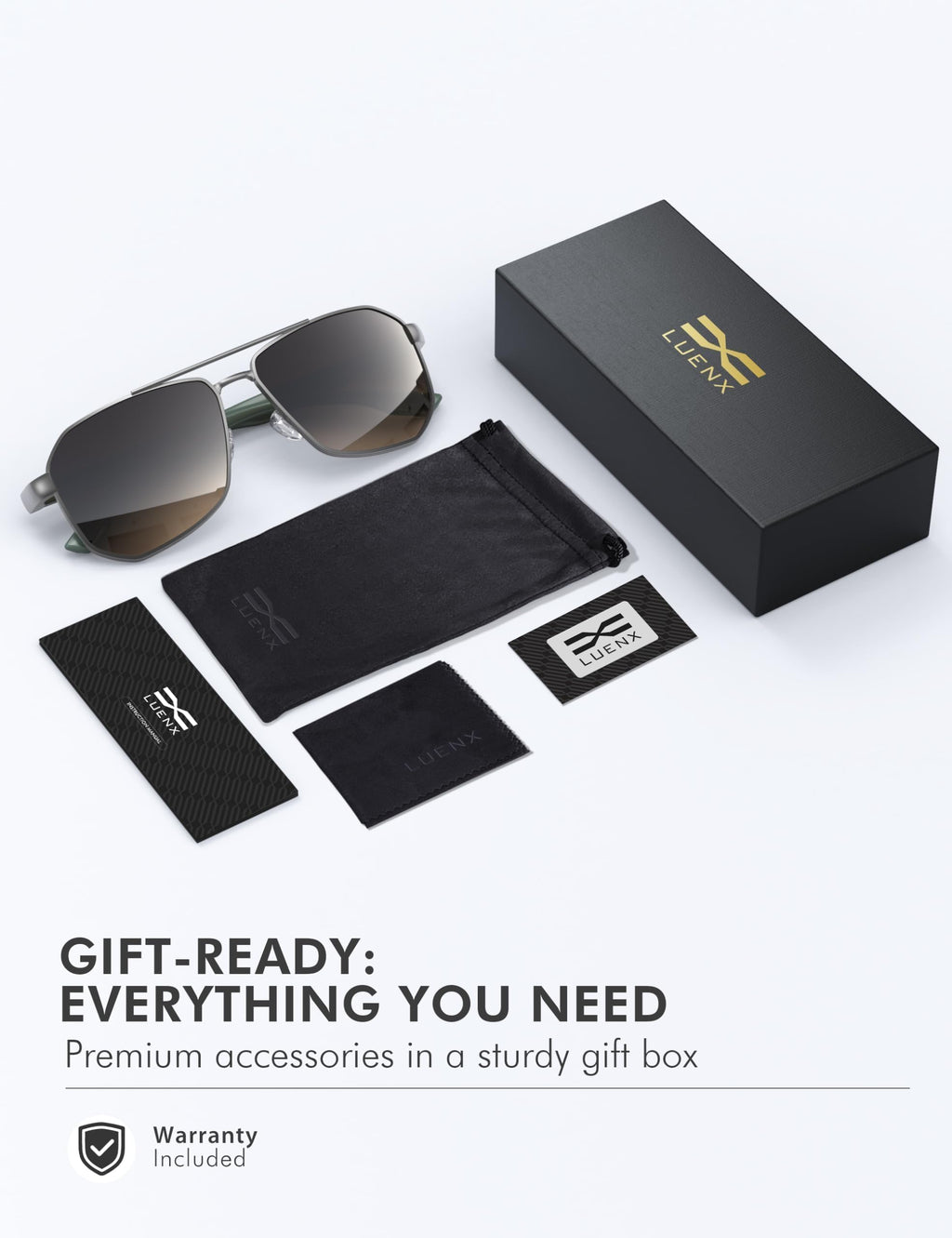 LUENX Aviator Polarized Sunglasses for Men: Square UV400 Driving