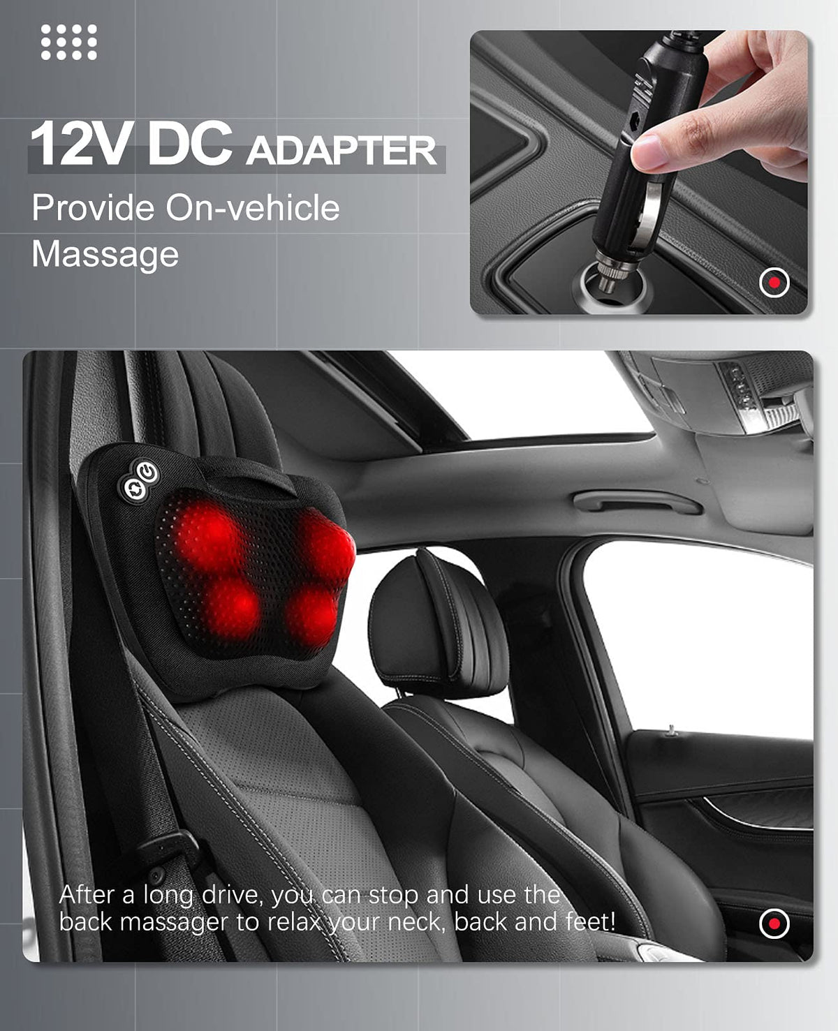 VIKTOR JURGEN Shiatsu Back Massager with Heat for Pain Relief, Gray