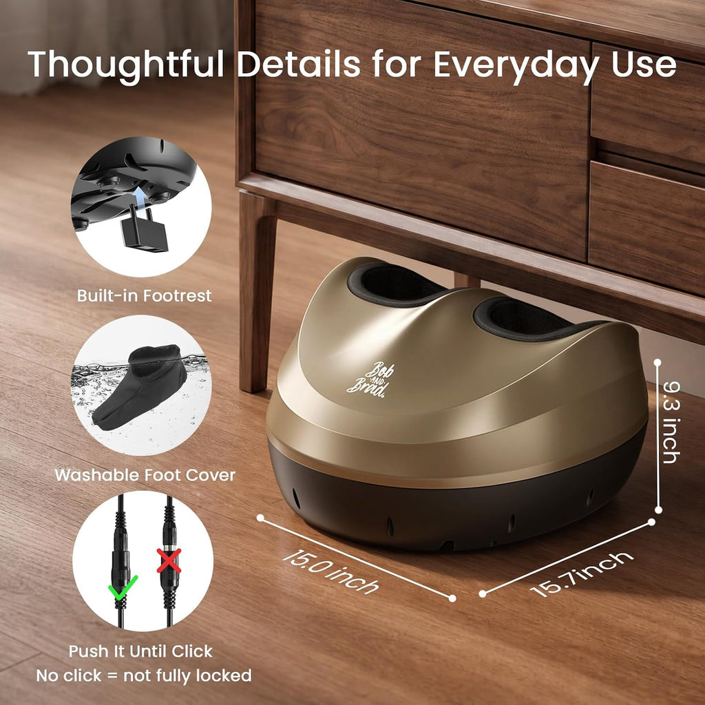 BOB AND BRAD Foot Massager Machine with Heat, FSA Eligible HSA Shiatsu Foot Massager for Plantar Fasciitis & Neuropathy with Kneading & Compression, Cordless Remote Control, Gift for Family, Size 14