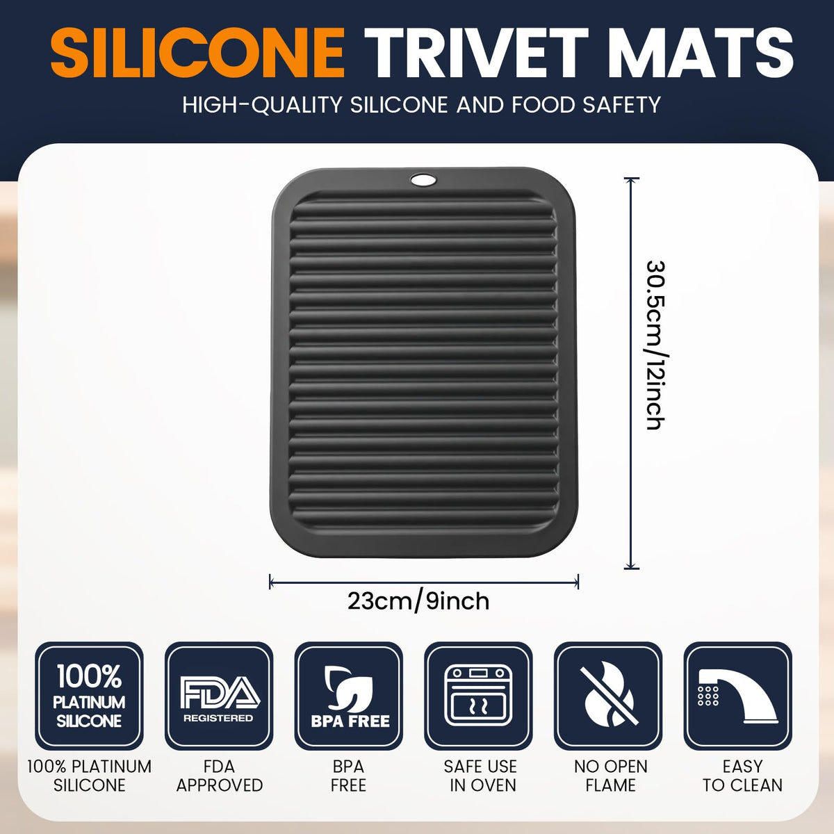 Silicone Trivet Mats 4 Heat Resistant Pot Holders Multipurpose Non-Slip Hot Pads for Kitchen Potholders, Drying mat, Jar Opener, Spoon Holder, Coaster(Dark Grey)