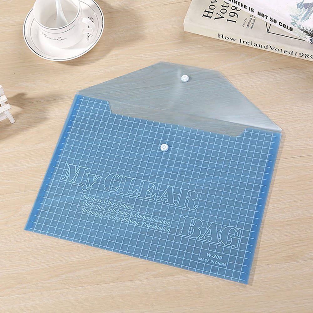 MOMENT 12 Pack Plastic Envelopes,A4 Size File Folder with Button Snap Closure for Documents, Reusable Clear file folders Plastic File Bag Poly Filling Envelopes, A4 Size (Assorted-New)
