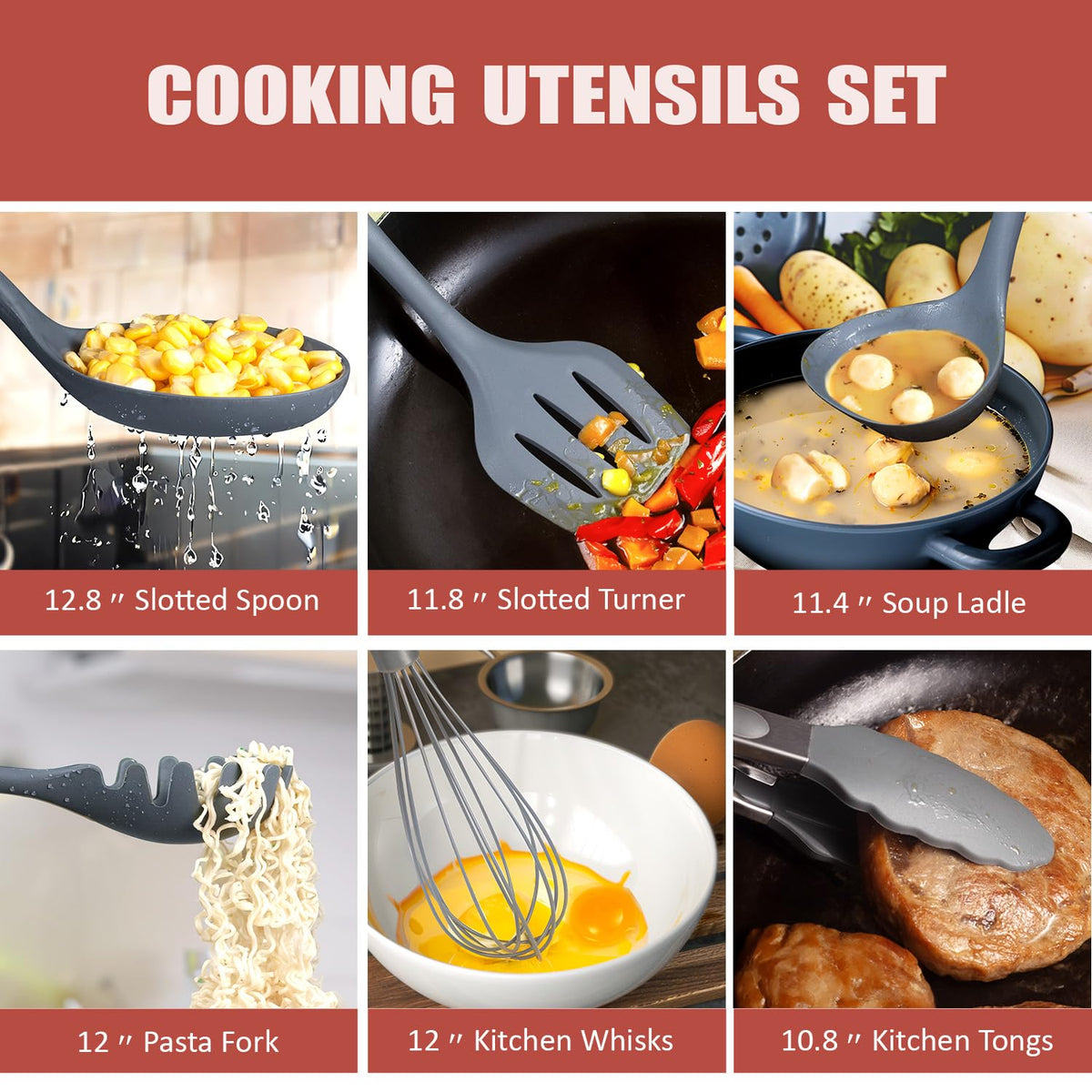 Kitchen Utensils Set,18-Piece Cooking Utensils and Knife Set,Black