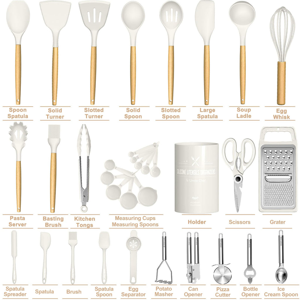 Umite Chef Food Grade Thickened Silicone (Stainless Steel Core) Kitchen Gadgets Tools Set - Kitchen Cooking Utensils Set, Heat Resistant Kitchen Spatula Tools Set