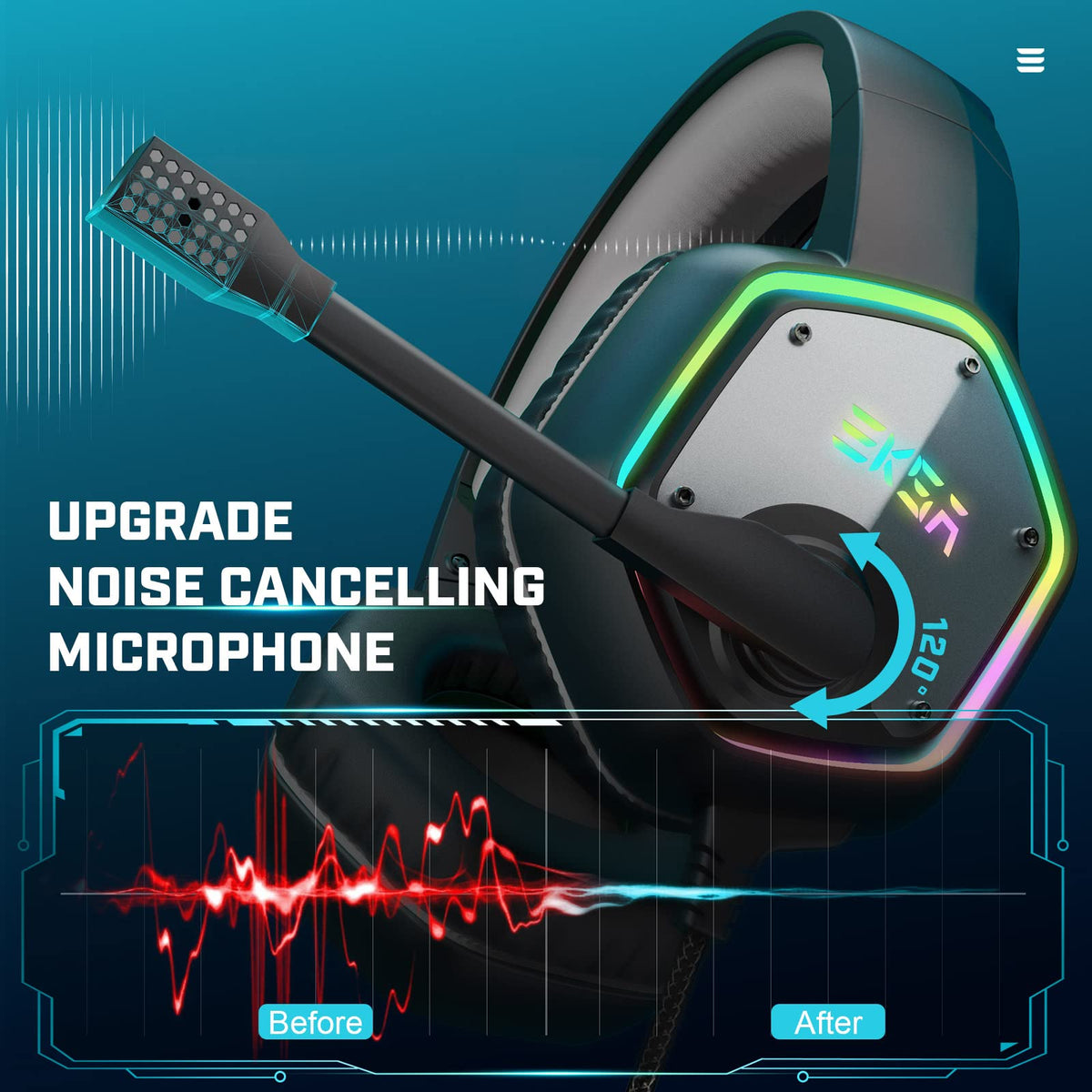 EKSA E1000 USB PC Gaming Headset with Mic, 7.1 Surround Sound