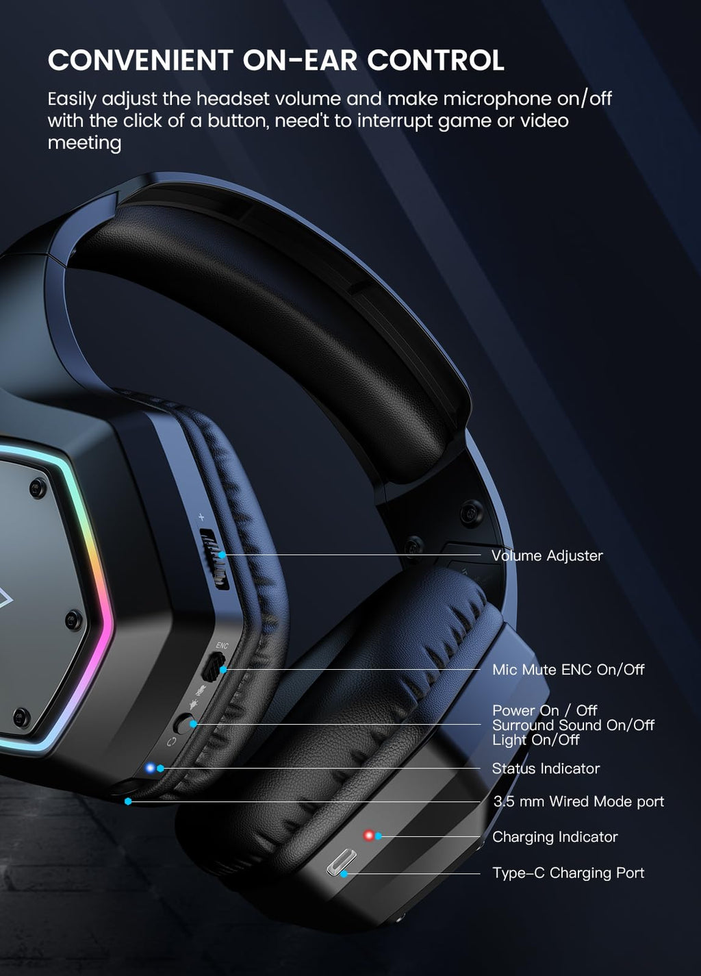 EKSA E1000 USB PC Gaming Headset with Mic, 7.1 Surround Sound
