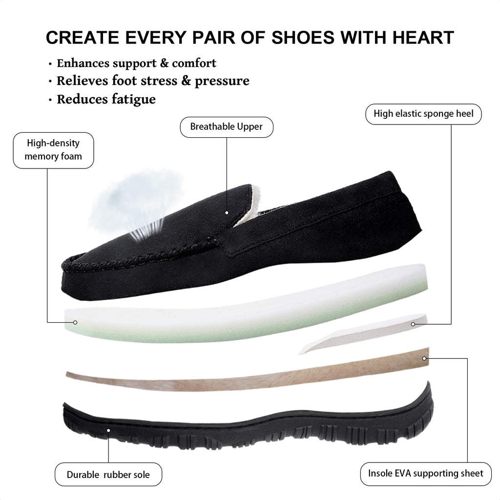 shoeslocker Men's Slippers Indoor Outdoor Warm Soft Plush Memory Foam House Slippers for Men Comfortable Bedroom Moccasin Slipper Non-Slip