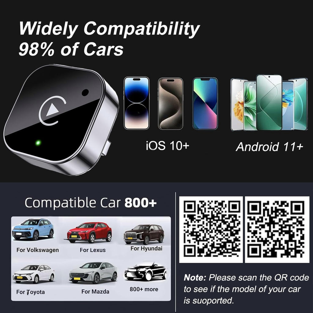 2-in-1 Wireless Auto Adapter for CarPlay and Android, Plug and Play CarPlay Dongle Converts Wired to Wireless, Fast Auto Connection, No Lag, Compact Design for iPhone and Android
