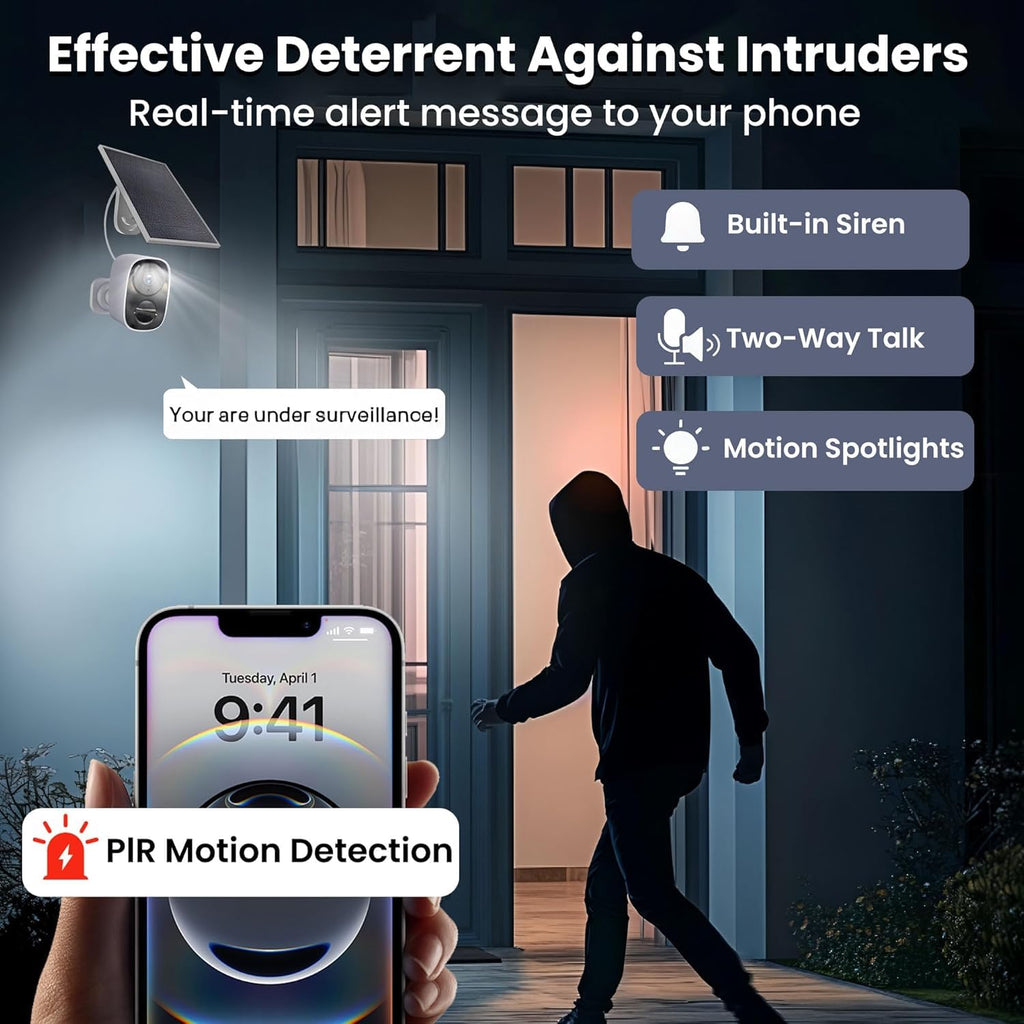 2026 Upgraded 2K Security Cameras Wireless Outdoor, Free Cloud Storage, 1-6 Months Battery Life, Waterproof, 2-Way Talk, AI Motion Detection Spotlight Siren Alarm Cameras for Home Security