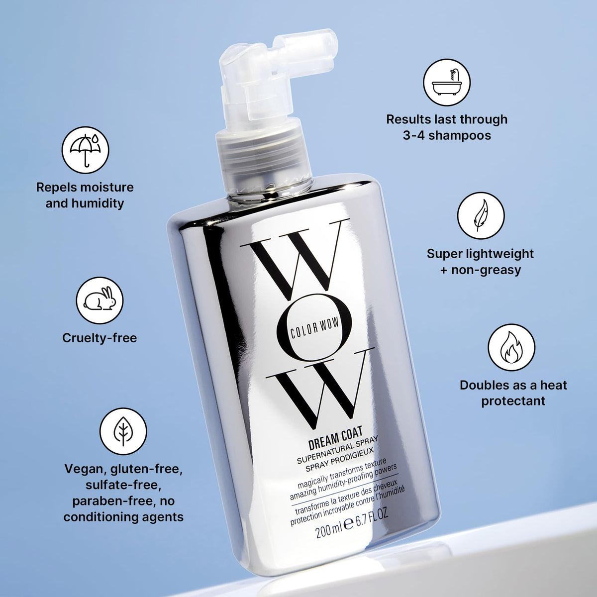 COLOR WOW Dream Coat – Anti-Humidity Frizz Control Spray for Glass Hair