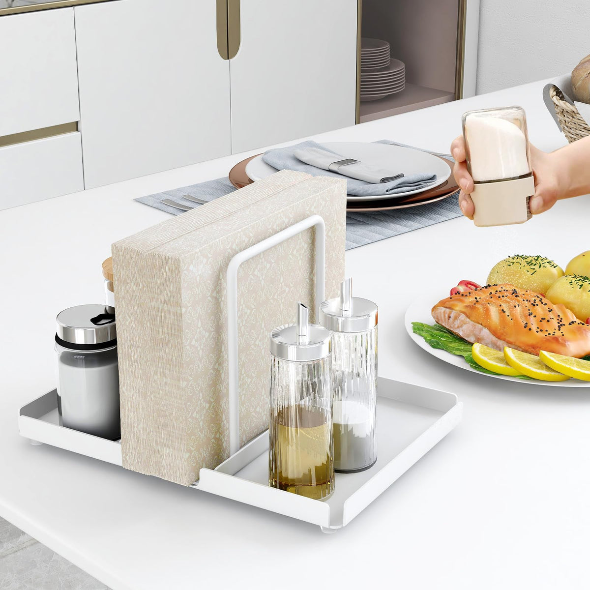 Napkin Holder for Table with Salt and Pepper Shakers Caddy, Black