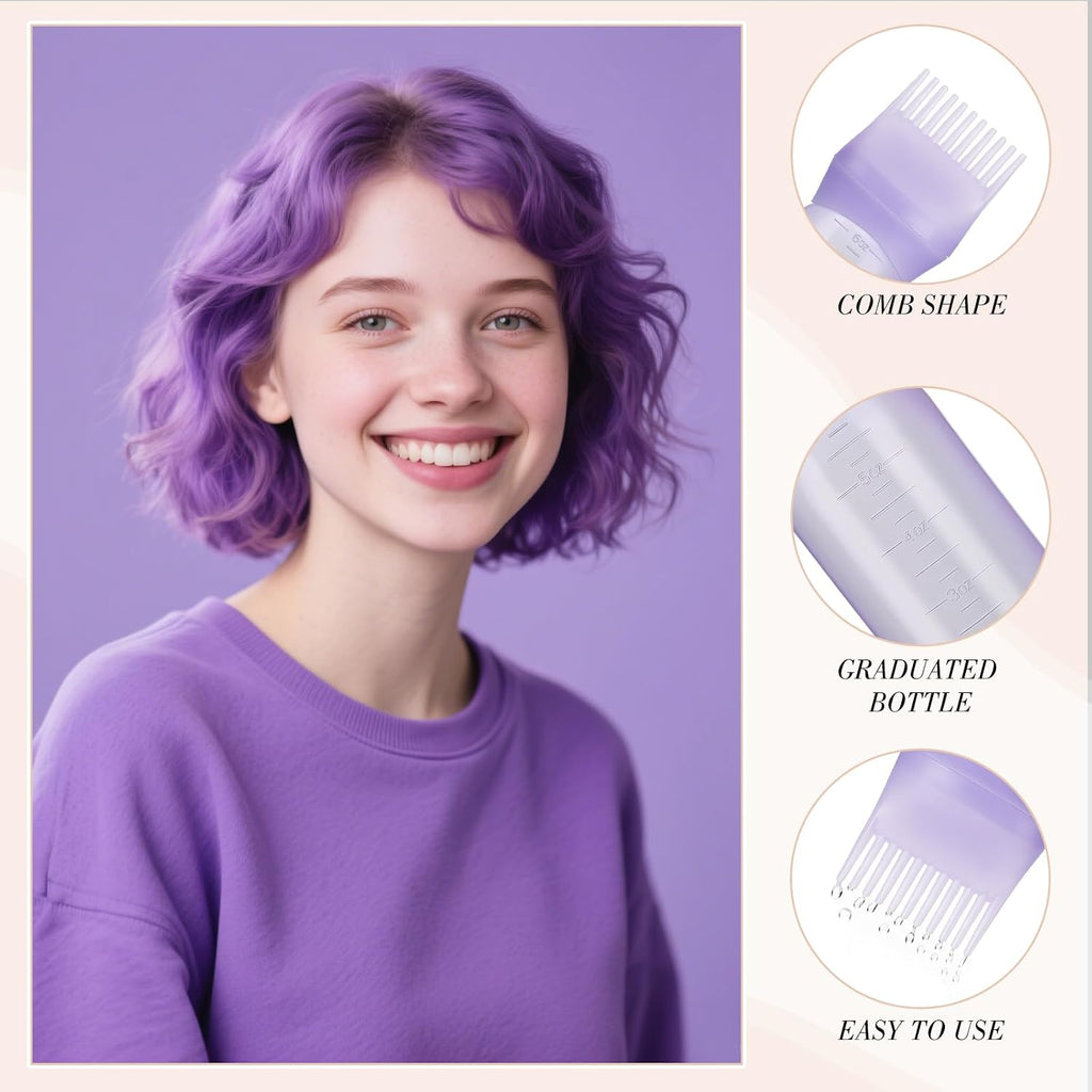 Pimoys 2Pcs 6Oz Root Comb Hair Dye Oil Applicator Bottles For Scalp, Purple